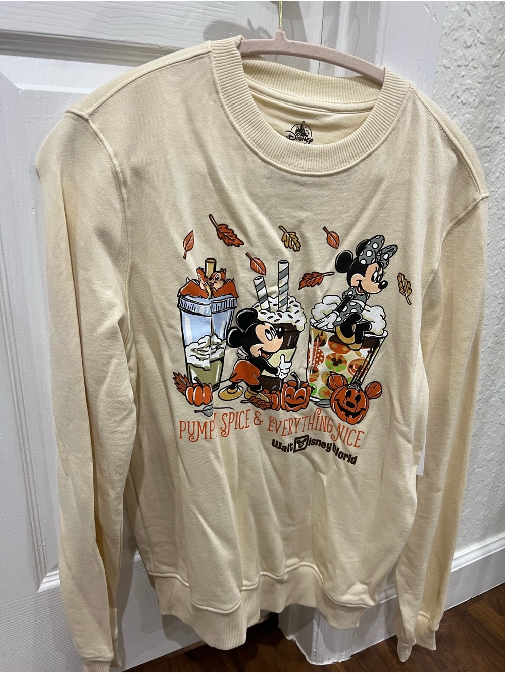 Disney Cream Pumpkin Spice Mickey & Minnie Crewneck Sweatshirt